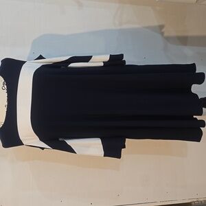 Nina Leonard Navy/ White Cold Shoulder Flare Sleeve Flowy Dress Sz.XL